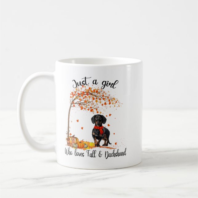 Bara en flicka som Kärlek faller och Dachshund Pum Kaffemugg (Vänster)