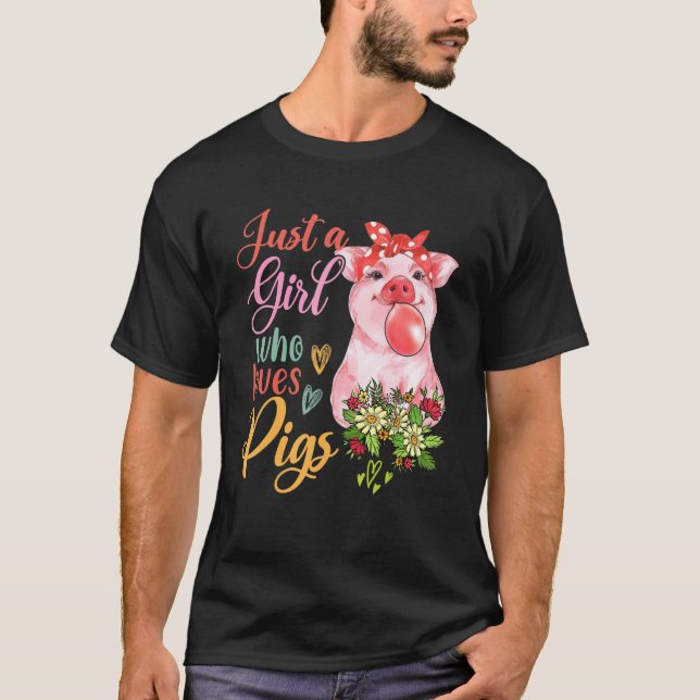 Bara en flicka som Kärlek Grisar Flowers Gris Sung T Shirt (Framsida)