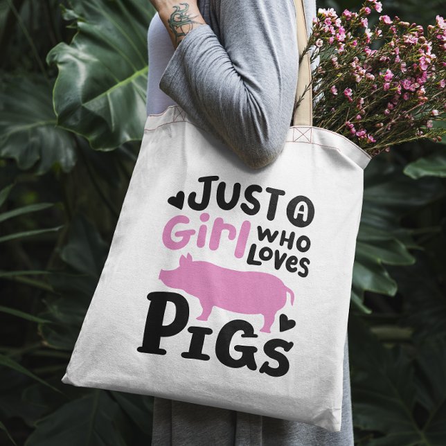 Bara en flicka som kärlek grisar roliga gris tygkasse (Skapare uppladdad)