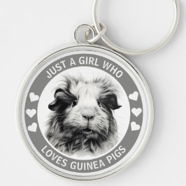 Bara en flicka som Kärlek Guinea Grisar (Monokrom) Rund Silverfärgad Nyckelring
