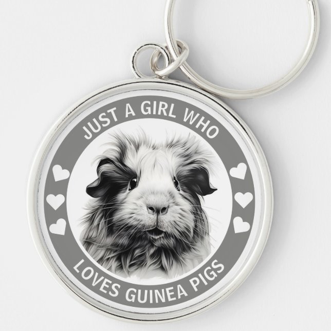 Bara en flicka som Kärlek Guinea Grisar (Monokrom) Rund Silverfärgad Nyckelring (Framsidan)