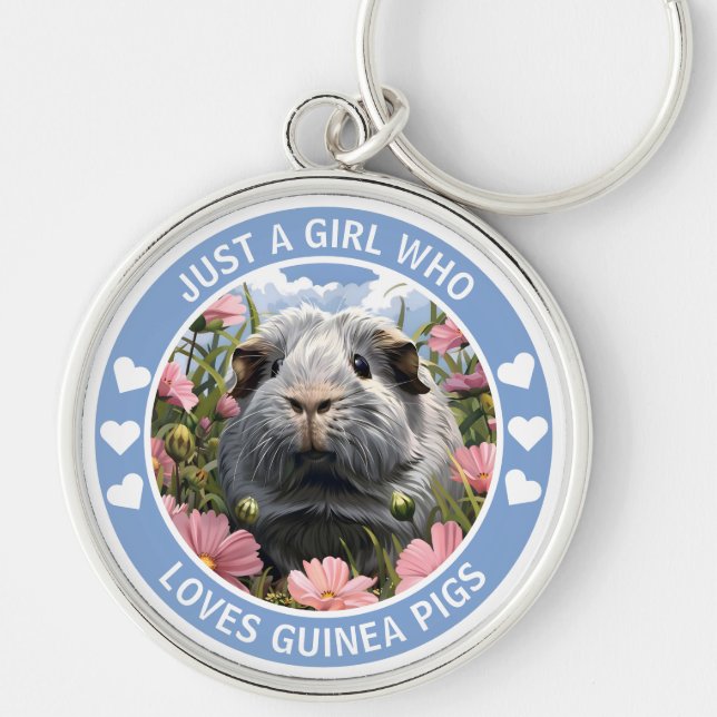 Bara en flicka som Kärlek Guinea Grisar (Springtim Rund Silverfärgad Nyckelring (Framsidan)