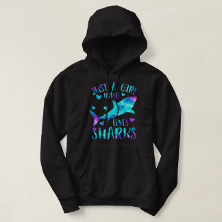 Bara en flicka som kärlek hajar - vattenfärgshaj hoodie