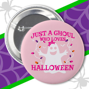 Bara en flicka som Kärlek Halloween Cute Rosa Ghos Knapp