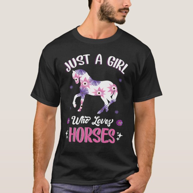 Bara en flicka som Kärlek hästar regnbåge Cute Hor T Shirt (Framsida)