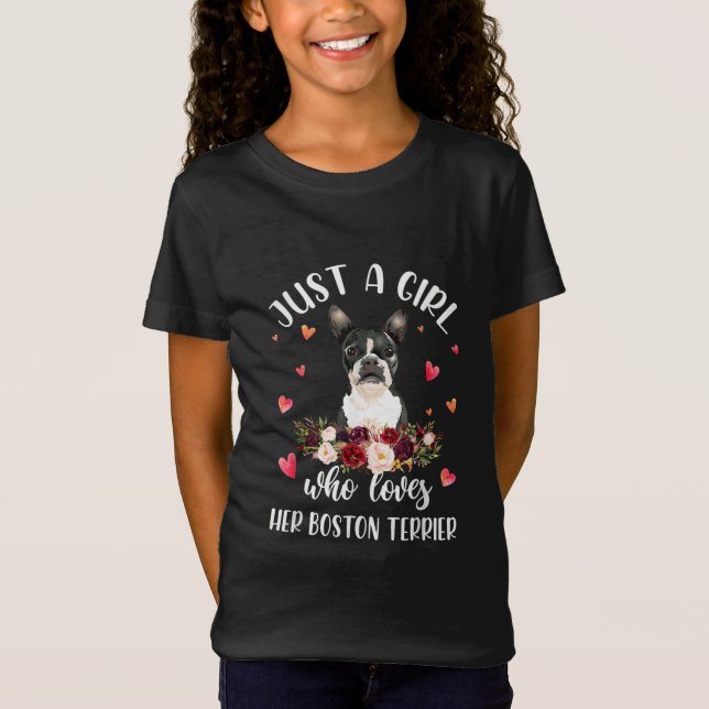 Bara en flicka som Kärlek Hennes Boston Terrier Hu T Shirt (Framsida)