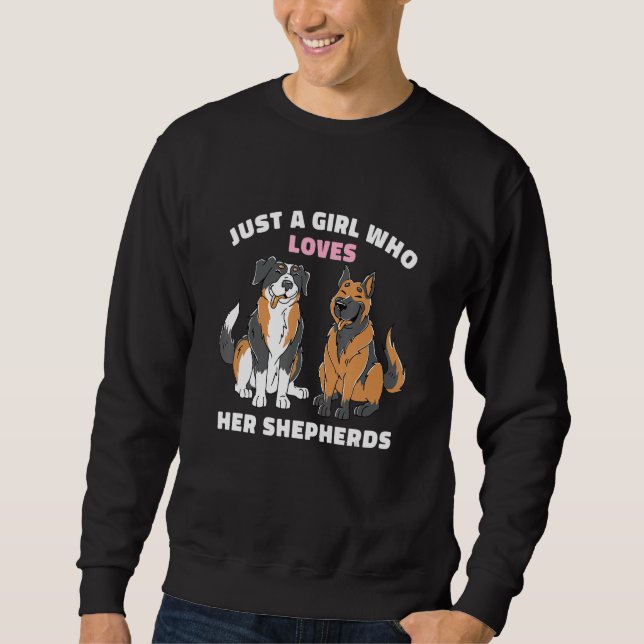 Bara en flicka som Kärlek hennes Shepherds Aussie  Lång Ärmad Tröja (Framsida)