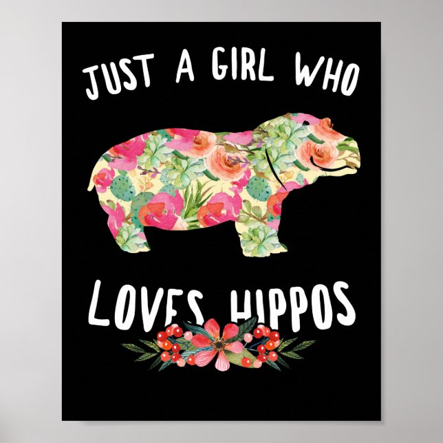 Bara en flicka som Kärlek Hippos Blommigt Hippopot Poster (Framsidan)