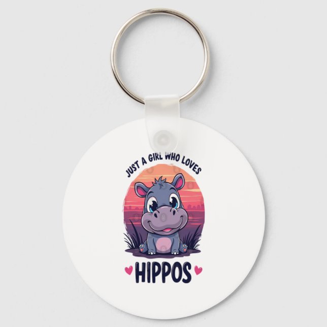 Bara en flicka som Kärlek Hippos - Cute Baby Hippo Nyckelring (Framsida)