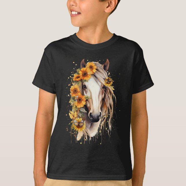 Bara en flicka som Kärlek Horses Co. Solroshorn P T Shirt (Framsida)