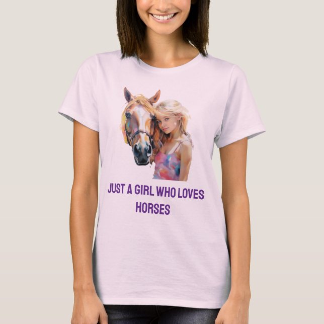 Bara en flicka som Kärlek Horses - Cute Equestrian T Shirt (Framsida)