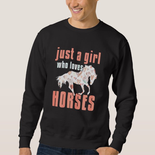 Bara en flicka som Kärlek Horses Hearts Cute Lång Ärmad Tröja (Framsida)