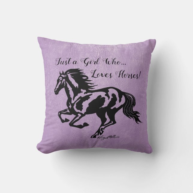 Bara en flicka som Kärlek Horses, Horse Dekorativ  Kudde (Framsida)