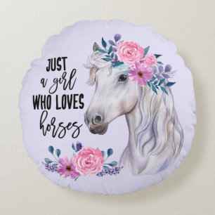 Bara en flicka som Kärlek Horses - (Lavendar) Rund Kudde