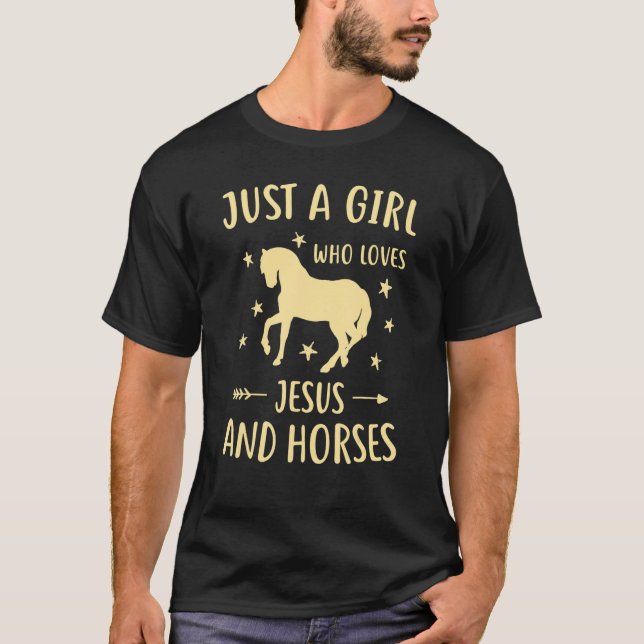 Bara en flicka som Kärlek Jesus och hästar T Shirt (Framsida)