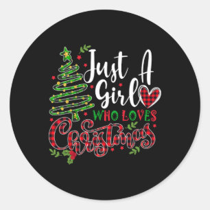 Bara en flicka som Kärlek jul en gåva till JULAFTO Runt Klistermärke