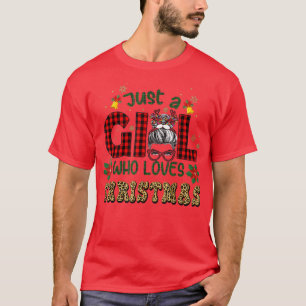 Bara en flicka som Kärlek jul Lepard Messy Bun T Shirt