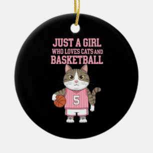 Bara en flicka som Kärlek Katt och Basketball Julgransprydnad Keramik