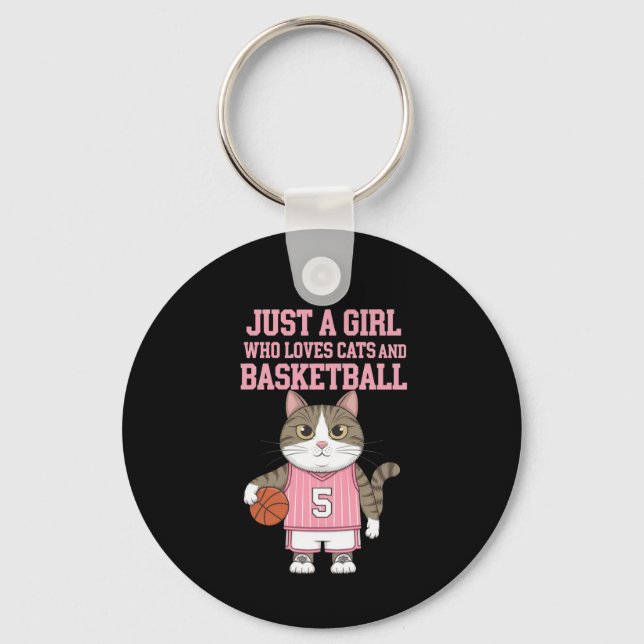 Bara en flicka som Kärlek Katt och Basketball Nyckelring (Framsida)