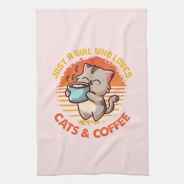 Bara en flicka som Kärlek Katt och kaffe Kökshandduk (Vertikal)