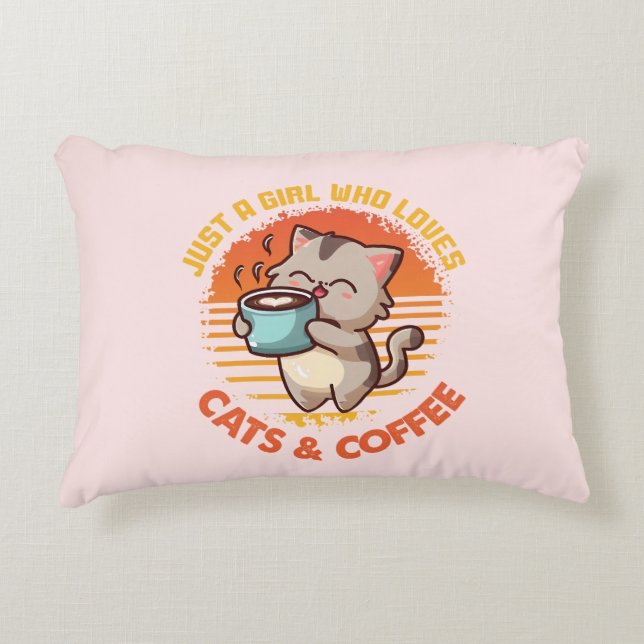Bara en flicka som Kärlek Katt och kaffe Prydnadskudde (Framsidan)