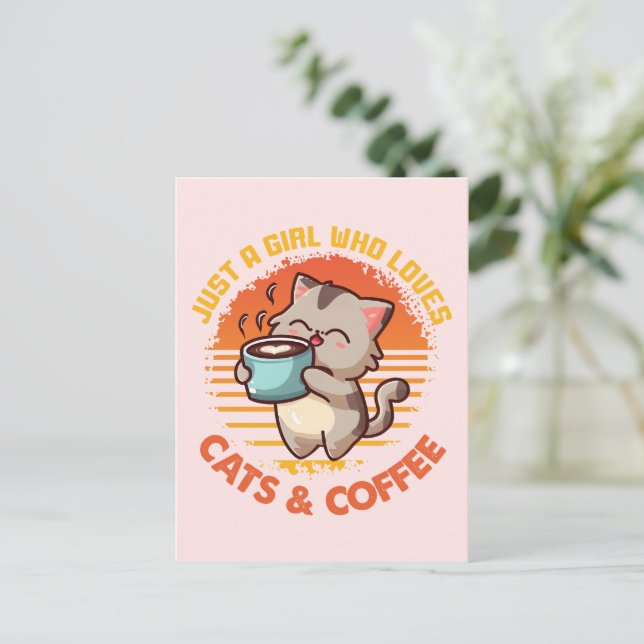 Bara en flicka som Kärlek Katt och kaffe Vykort (Stående Fram)