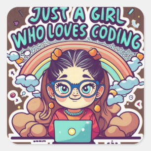 Bara en flicka som Kärlek kodar Geek Kodning Kvinn Fyrkantigt Klistermärke