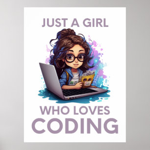 Bara en flicka som Kärlek kodar Geek Kodning Kvinn Poster