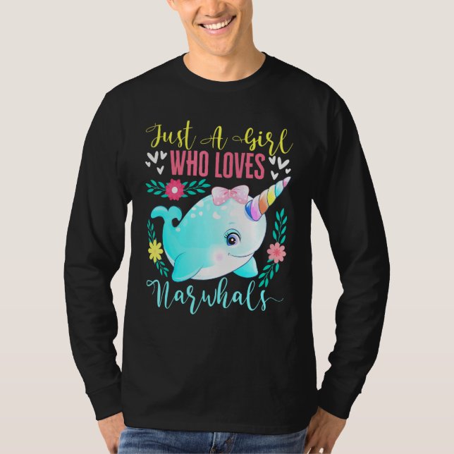 Bara en flicka som Kärlek Narwhals Narwhale Animal T Shirt (Framsida)