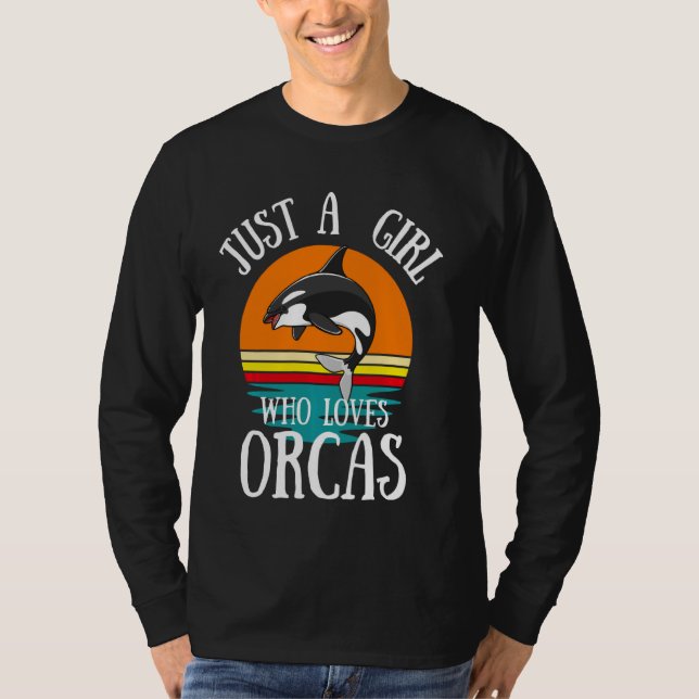 Bara en flicka som Kärlek Orcas Retro Sunset Long  T Shirt (Framsida)