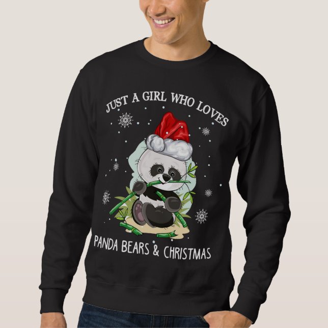 Bara en flicka som Kärlek Pandas och jul Lång Ärmad Tröja (Framsida)