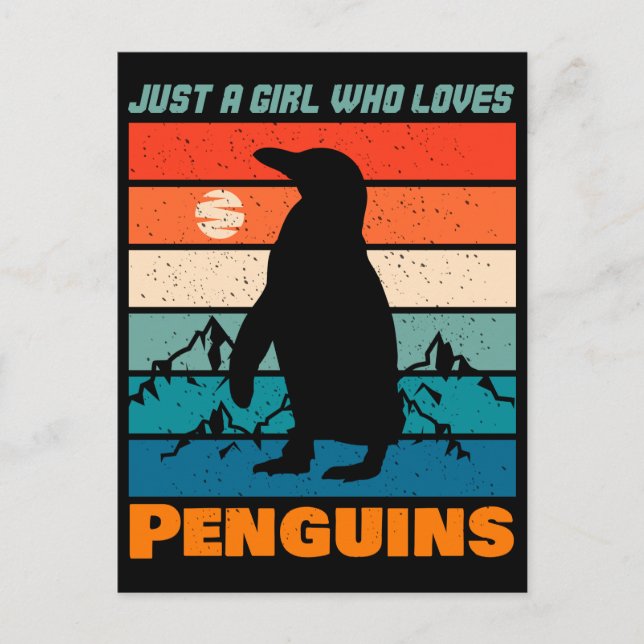 Bara en flicka som Kärlek Penguins Retro Animal Vykort (Framsida)