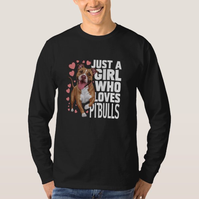 Bara en flicka som Kärlek Pitbulls Hund Pitty Pupp T Shirt (Framsida)
