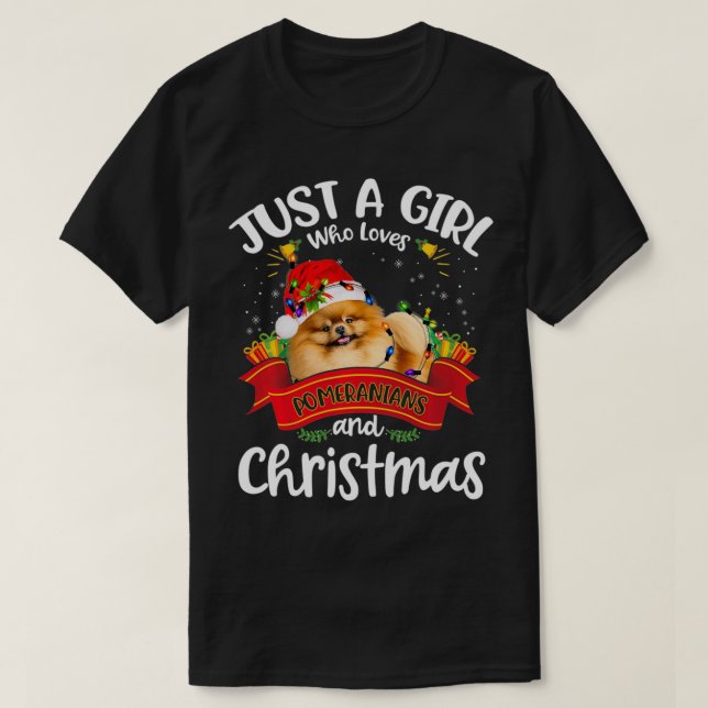 Bara en flicka som Kärlek Pomeranians och julklapp T Shirt (Design framsida)