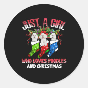 Bara en flicka som kärlek Pudel och jul Runt Klistermärke
