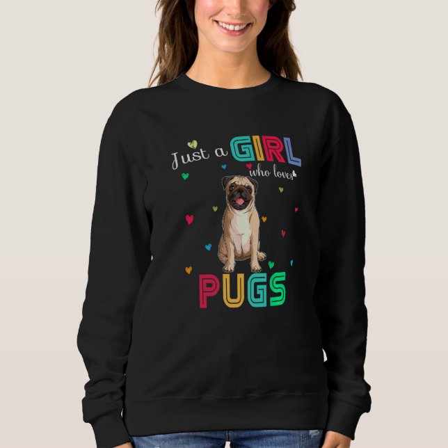 Bara en flicka som Kärlek Pugs Graphic Cute Pugs T Shirt (Framsida)