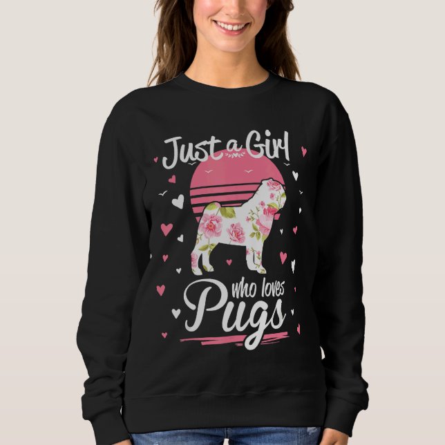 Bara en flicka som Kärlek Pugs Hund Djurälskare Es T Shirt (Framsida)