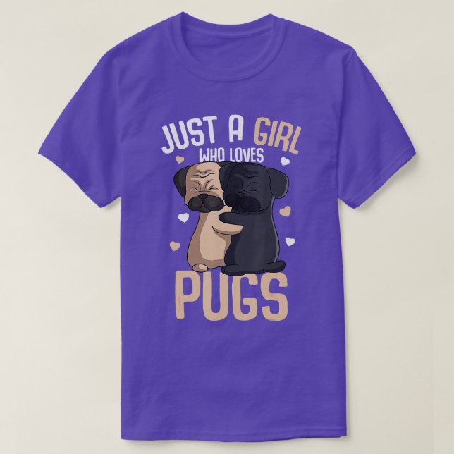 Bara en flicka som kärlek Pugs Kids Girls Pug Älsk T Shirt (Design framsida)