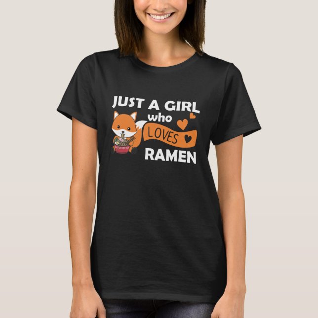 Bara en flicka som Kärlek Ramen Cute Fox Eat Noodl T Shirt (Framsida)