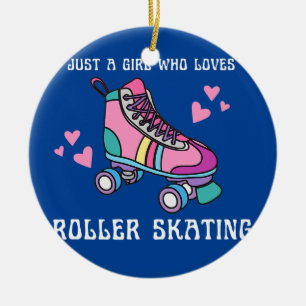Bara en flicka som Kärlek Roller Skate Cute Rosa Julgransprydnad Keramik