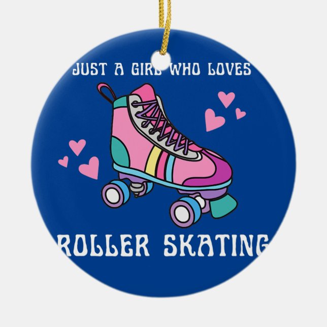 Bara en flicka som Kärlek Roller Skate Cute Rosa Julgransprydnad Keramik (Framsidan)