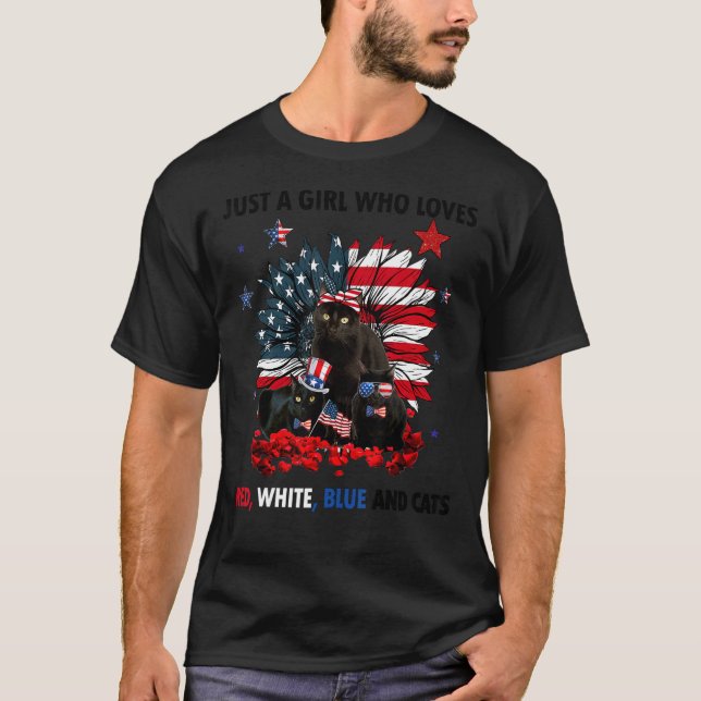 Bara en flicka som Kärlek Rött vitt blått Cats Sun T Shirt (Framsida)