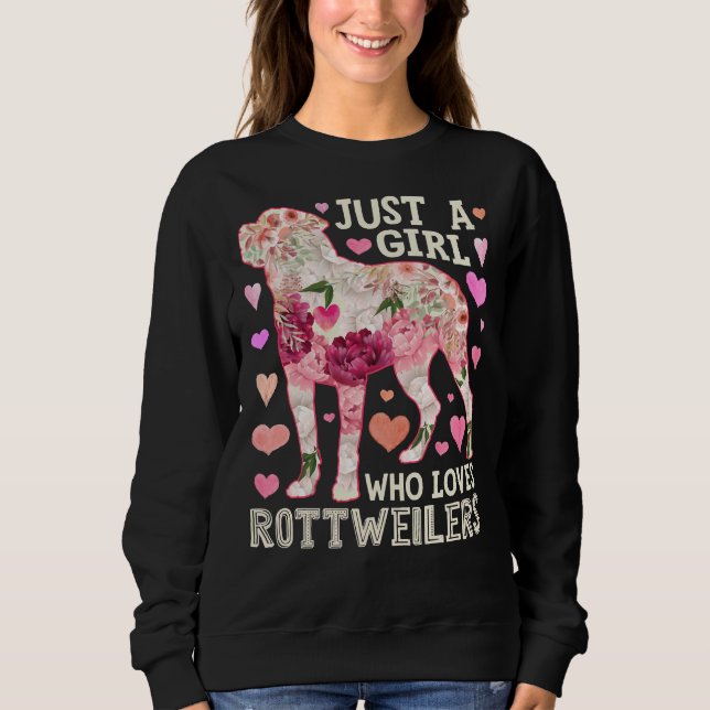 Bara en flicka som Kärlek Rottweilers blommar T Shirt (Framsida)