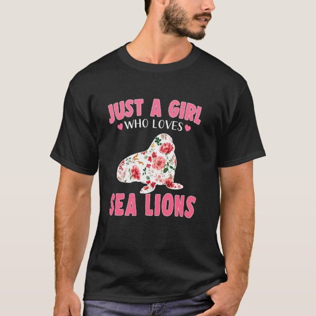 Bara en flicka som Kärlek Sea Lejon T Animals T Shirt (Framsida)