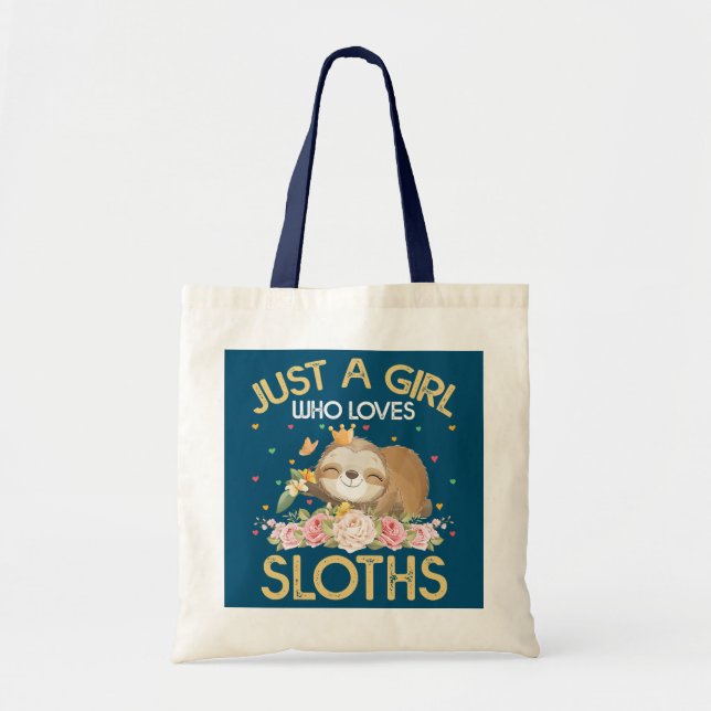 Bara en flicka som Kärlek Sloths Nap Älskare Blomm Tygkasse (Framsidan)