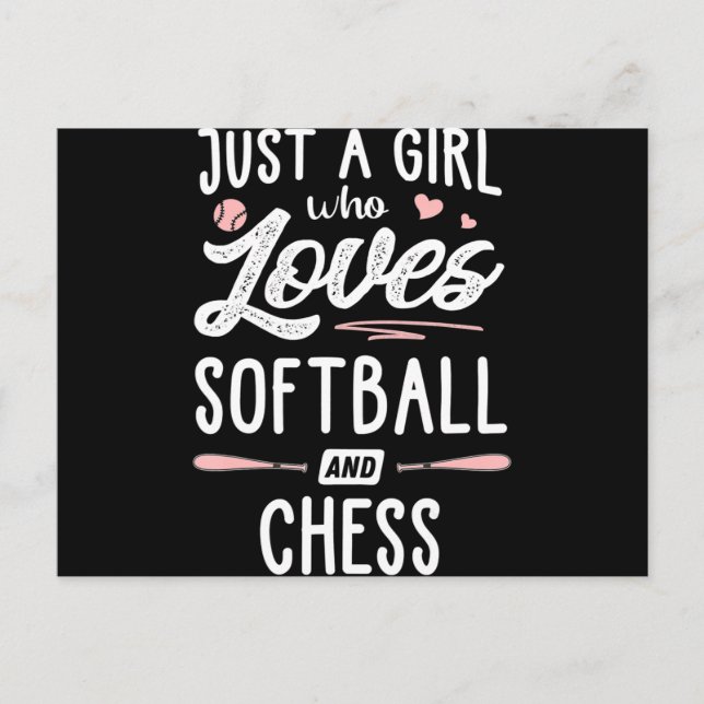 Bara en flicka som Kärlek Softball och Chess Gift Meddelande Vykort (Framsida)