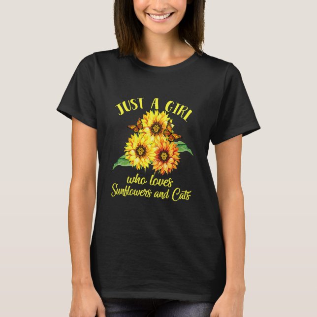 Bara en flicka som Kärlek solblommor och katt Mamm T Shirt (Framsida)