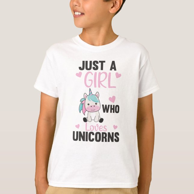 Bara en flicka som Kärlek Unicorns Rosa T Shirt (Framsida)