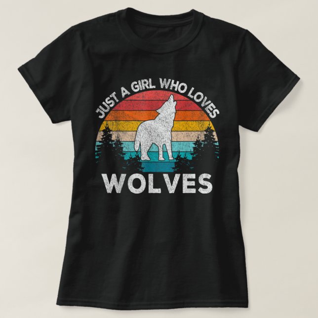 Bara en flicka som Kärlek Vargar Retro Varg Älskar T Shirt (Design framsida)