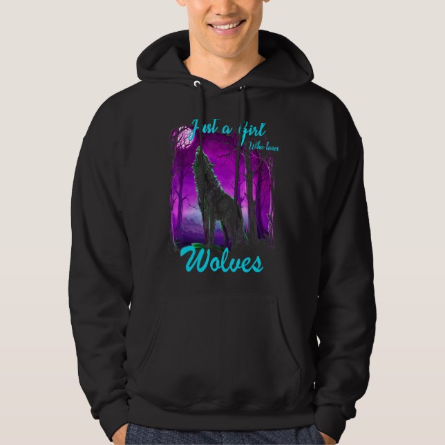 Bara en flicka som Kärlek Vargar Varg för flickorn Hoodie (Framsida)